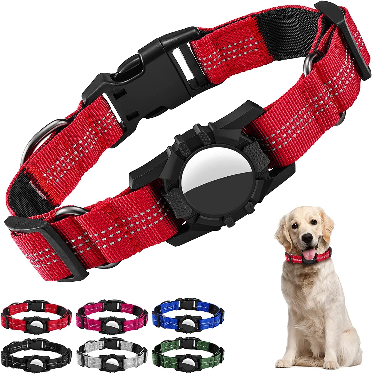 Dog Collar for Airtag, Reflective Adjustable Pet Collar for Apple Airtags, Soft Nylon Dog Collars with Air Tag Holder Case, Durable Apple Airtag Dog Collar Accessores for Puppy Dogs (XS, Black) Electronics > GPS Accessories > GPS Cases iSurecoube Red Large(15.5"-20.2") 