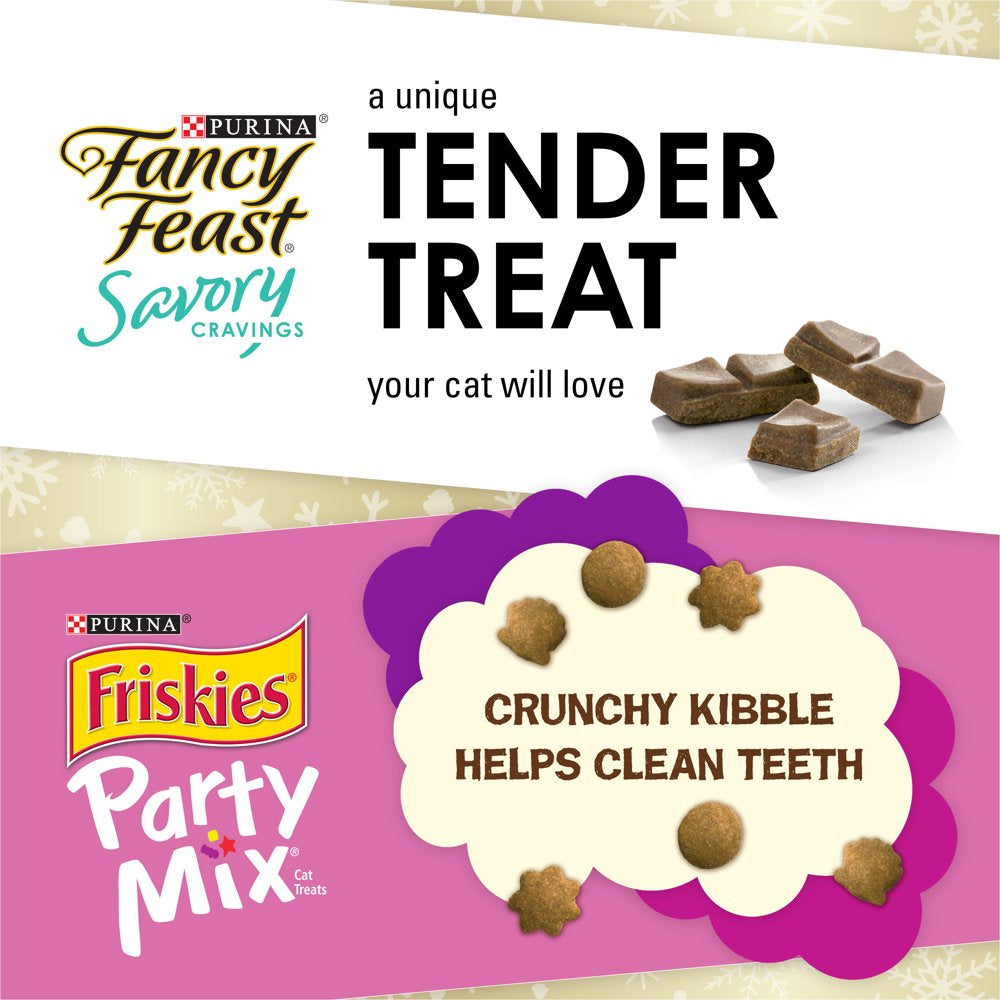 Holiday Cat Treats Variety Pack, Fancy Feast Savory Cravings & Friskies Party Mix Animals & Pet Supplies > Pet Supplies > Cat Supplies > Cat Treats Nestle Purina   