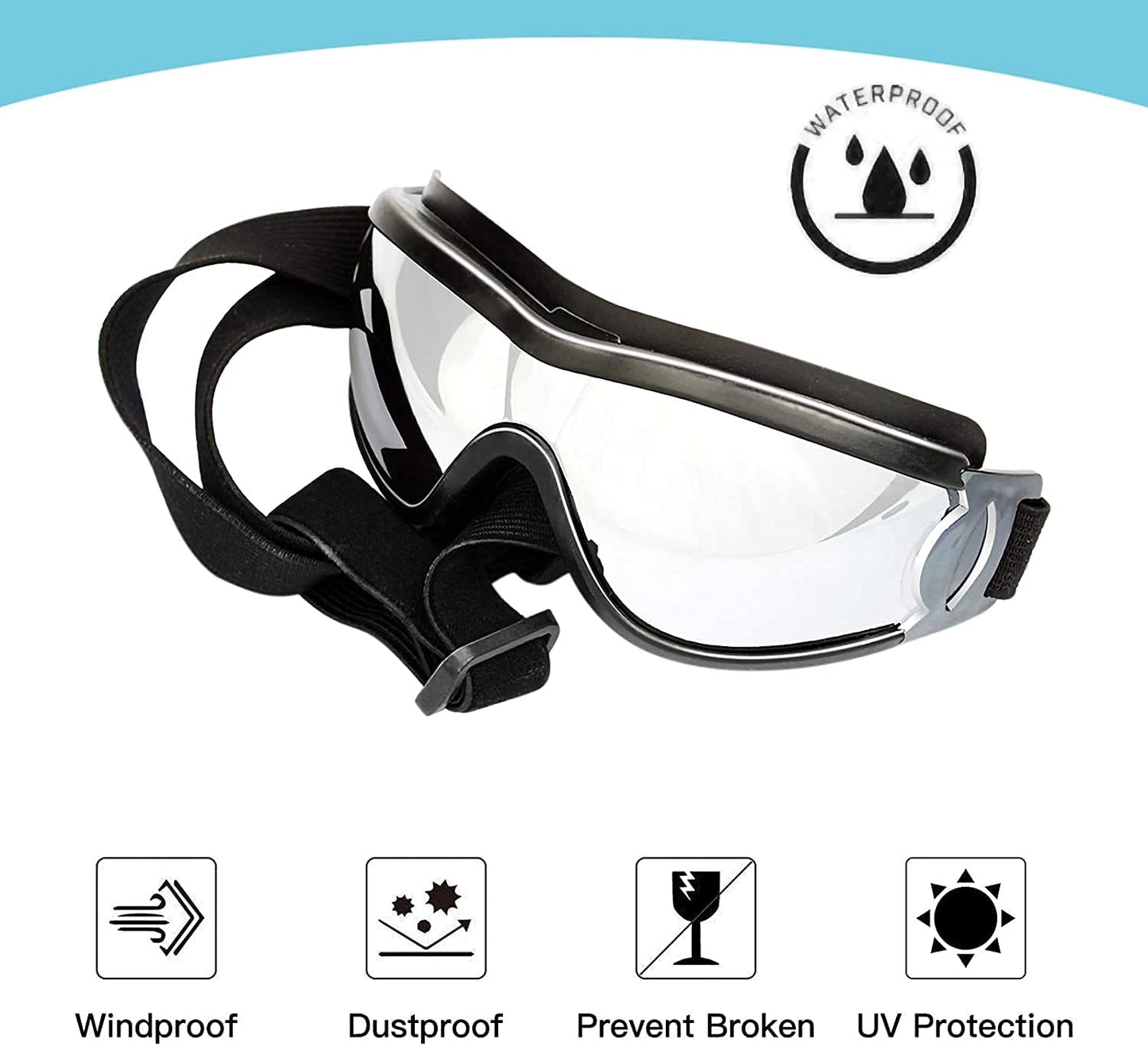 CHROM Dog Goggles - Large Dog Eye Protection Doggles Windproof Sunglasses for Medium Large Dog (Black-Silver) Animals & Pet Supplies > Pet Supplies > Dog Supplies > Dog Apparel CHROM   