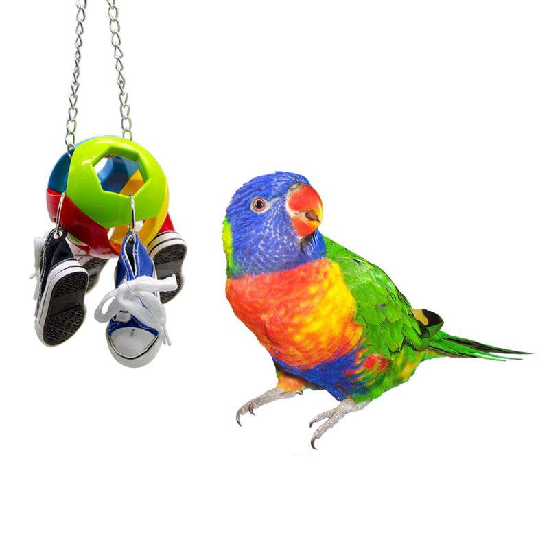 Bird Parrot Chew Toy Sneakers with Bell Ball Quick Link to the Cage