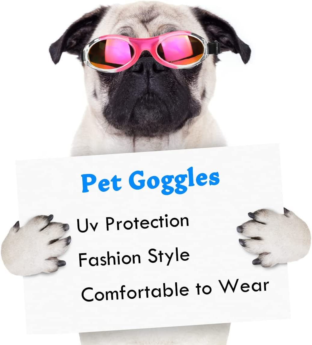 Ufandia Dog Sunglasses, Pet Glasses Dog Goggles for UV Protection & Eye Protection Anti-Fog Pet Goggles with Adjustable Strap, Windproof Puppy Sunglasses for Little Dog and Cat (Red Lens & Pink Frame) Animals & Pet Supplies > Pet Supplies > Dog Supplies > Dog Apparel Ufandia   