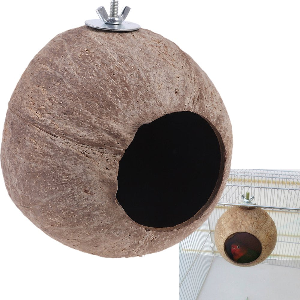 JUNTEX Coconut Bird Nest Hut for Parrot Parakeet Conure Cockatiel Small Animals House Pet Cage Habitats Decor Easy to Install Animals & Pet Supplies > Pet Supplies > Small Animal Supplies > Small Animal Habitats & Cages JUNTEX   