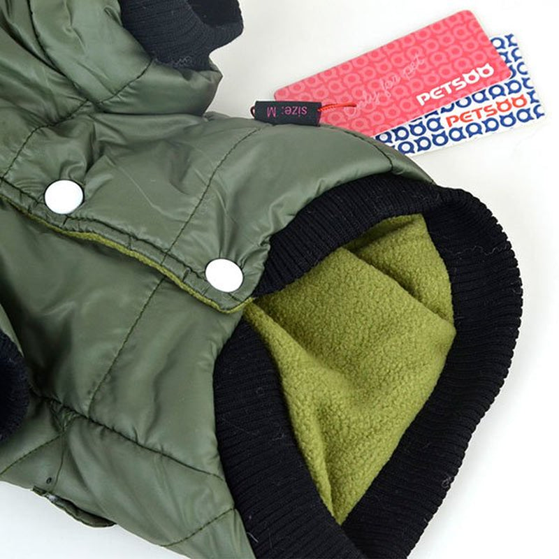 VICOODA Puppy Fur Hooded Jacket with Pocket, Pet Dog Windproof Pullover Coat Winter Warm down Jacket Cotton-Padded Costume for Medium Small Doggy Cat Puppy Apparel,Army Green,Xs Animals & Pet Supplies > Pet Supplies > Cat Supplies > Cat Apparel Vicooda   