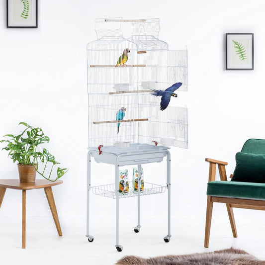 Bestpet Bird Cage Parakeet Cage 64 Inch Open Top Standing Parrot Cage Accessories with Rolling Stand,White Animals & Pet Supplies > Pet Supplies > Bird Supplies > Bird Cage Accessories HCB-BC129-White White  