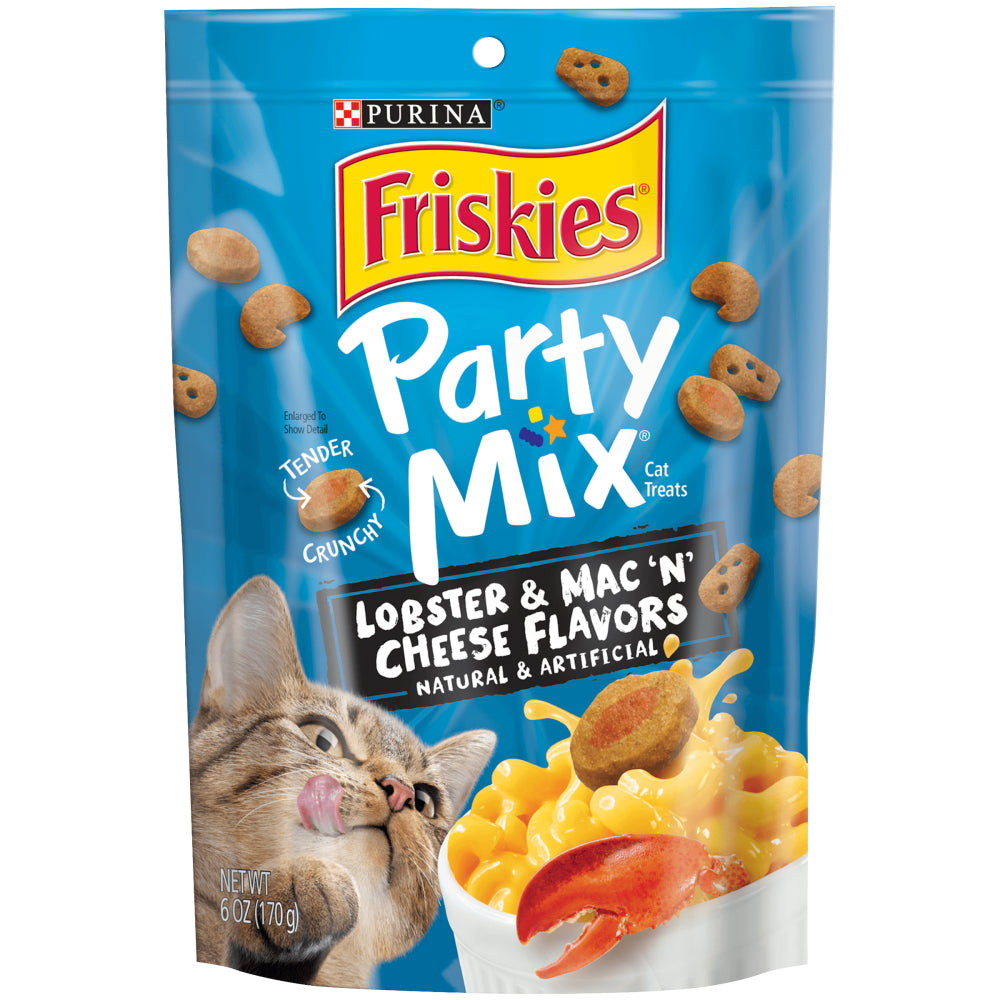 Friskies Cat Treats, Party Mix Lobster & Mac 'N' Cheese Flavors - (6) 6 Oz. Pouches