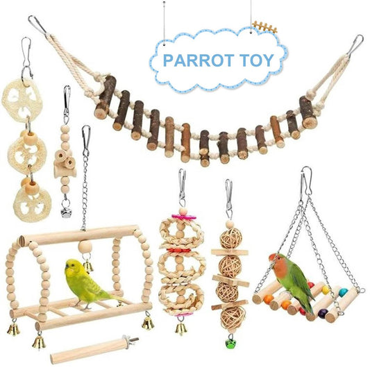 Meidiya 8Pcs Natural Wood Bird Swing Toys,Durable Climbing Rope Ladder Chewing Toys with Bells Bird Perch Toys for Small Birds,Budgerigar,Parakeet,Conure,Cockatiel,Mynah,Lovebird,Finch Animals & Pet Supplies > Pet Supplies > Bird Supplies > Bird Ladders & Perches Meidiya   