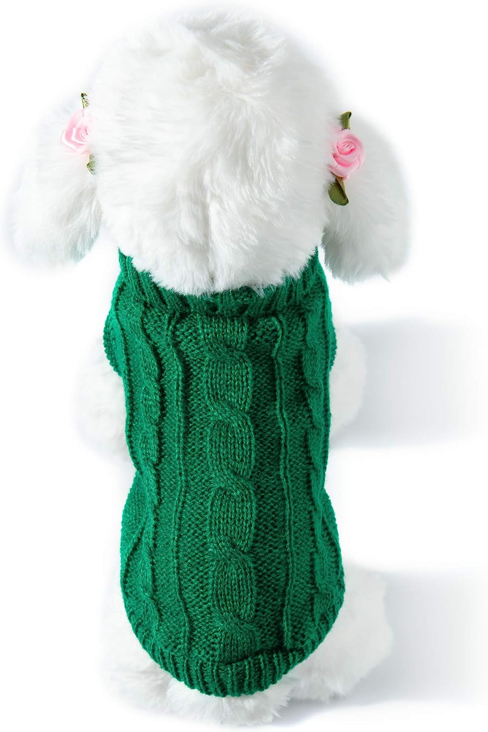 Small Dog and Cat Classic Sweater Knitwear Knitted Sweater Clothes (8", White) Animals & Pet Supplies > Pet Supplies > Dog Supplies > Dog Apparel EmmaWu Green Back Length 14” 