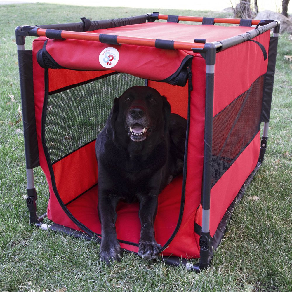 SP Large Folding Dog Kennel, Large, Red, Polyester, Plastic Animals & Pet Supplies > Pet Supplies > Dog Supplies > Dog Kennels & Runs Sport Pet Designs   