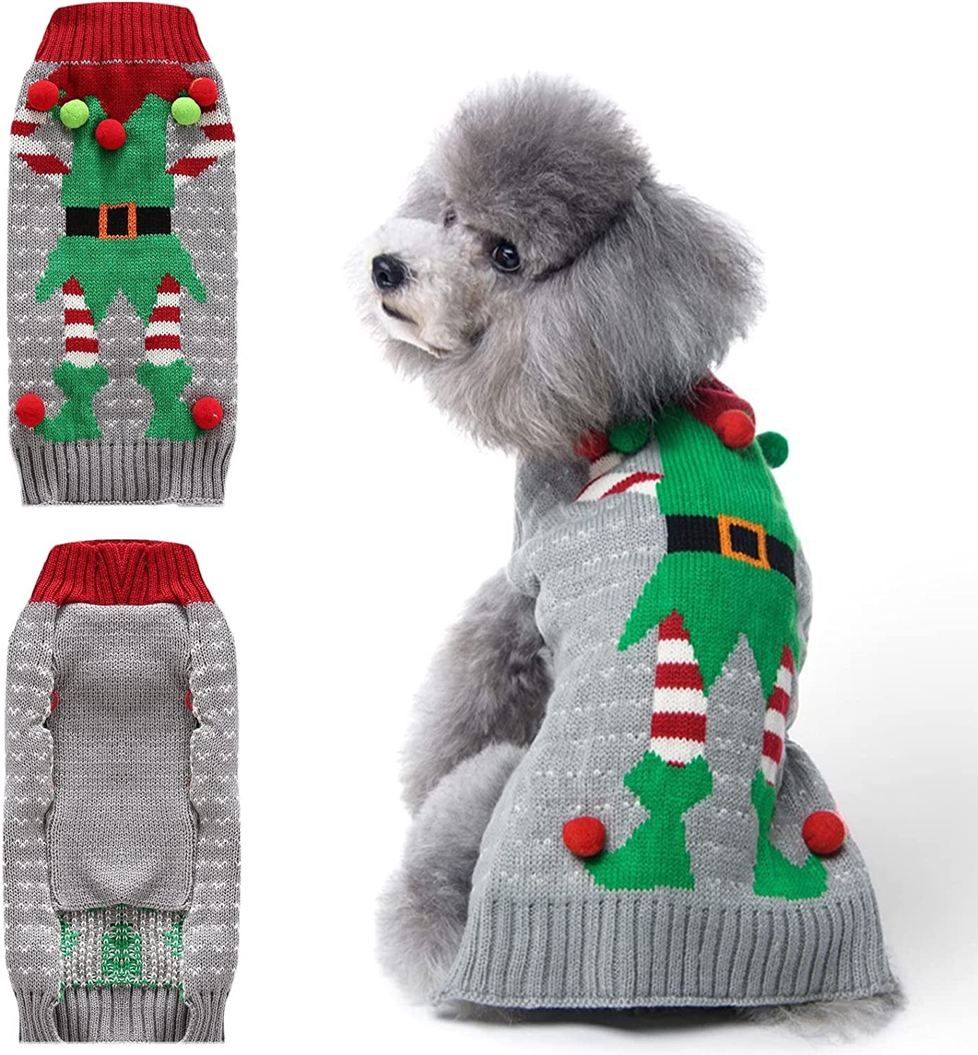 TENGZHI Dog Christmas Sweater Ugly Xmas Puppy Clothes Costume Warm Knitted Cat Outfit Jumper Cute Reindeer Pet Clothing for Small Medium Large Dogs Cats（S,Black） Animals & Pet Supplies > Pet Supplies > Dog Supplies > Dog Apparel Yi Wu Shi Teng Zhi Dian Zi Shang Wu You Xian Gong Si Gray Clown Small 