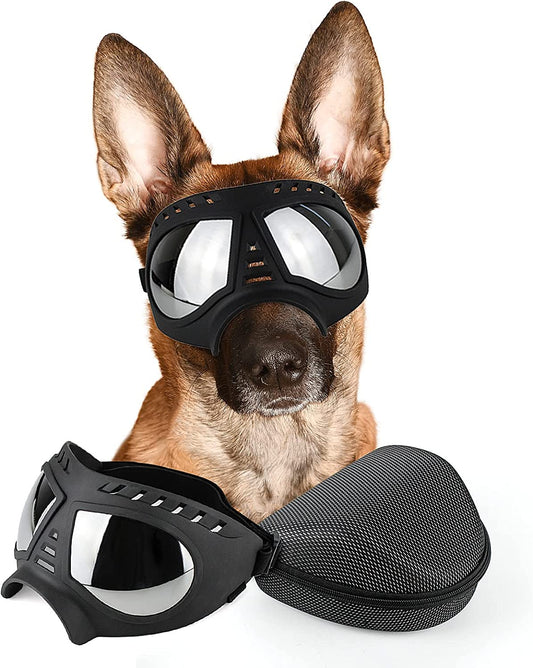 PETLESO Dog Goggles Medium Large Breed, UV Protection Dog Sunglasses Dog Eye Protection for Outdoor Driving Skiing, Black Animals & Pet Supplies > Pet Supplies > Dog Supplies > Dog Apparel PETLESO Black  