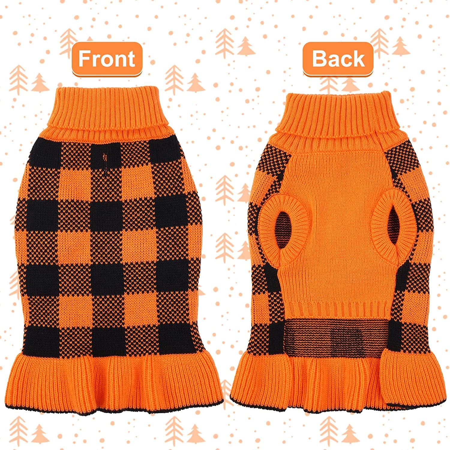 Dog Sweater Dress, Turtleneck Pullover Knitwear Warm Girl Dogs Coat for Fall Winter Cute Classic Plaid Pattern Princess Style Knit Clothes for Small Medium Female Dogs Puppy Leash Hole(Orange Blue) Animals & Pet Supplies > Pet Supplies > Dog Supplies > Dog Apparel LeLePet   