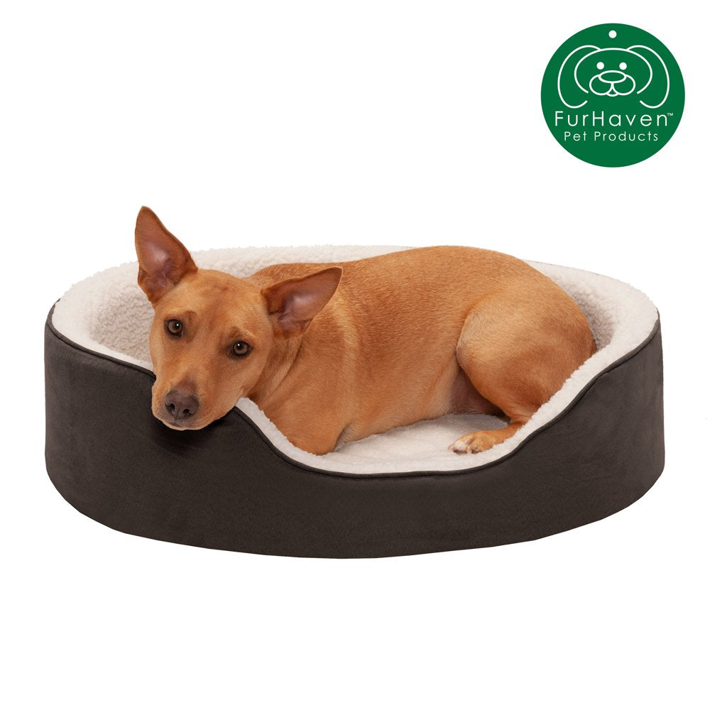 Furhaven | Orthopedic Faux Sheepskin & Suede Oval Pet Bed for Dogs & Cats, Espresso, Medium Animals & Pet Supplies > Pet Supplies > Cat Supplies > Cat Beds FurHaven Pet L Espresso 