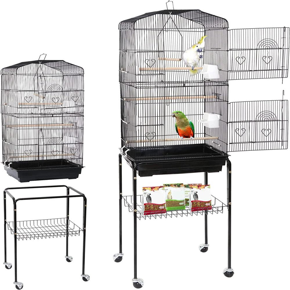 Balyfovin 602 Bird Cage with Rolling Stand Wrought Iron Pet Bird Cage Parrot Cockatiel Cockatoo Parakeet Finches Birdcage Medium Pet House Animals & Pet Supplies > Pet Supplies > Bird Supplies > Bird Cages & Stands BalyFovin   