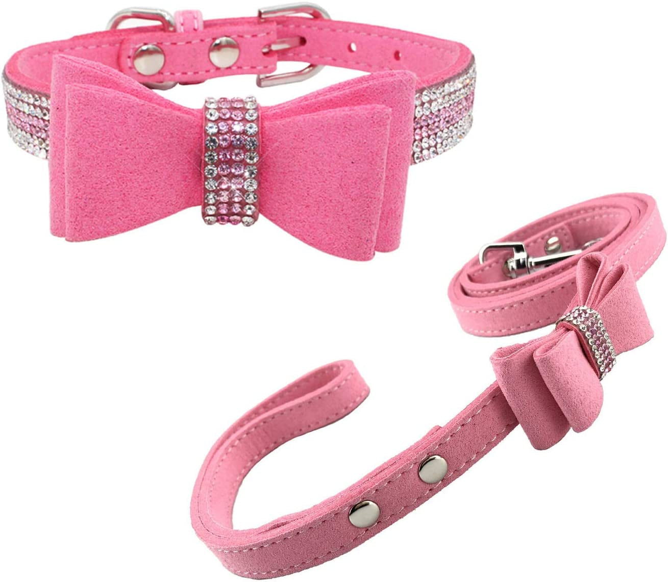 Newtensina Soft Bow Ties Dog Collar and Leash Set Cute Bow Ties Collar with Diamante for Dogs Cats - Black - XS Animals & Pet Supplies > Pet Supplies > Dog Supplies > Dog Apparel Newtensina Pink XS 