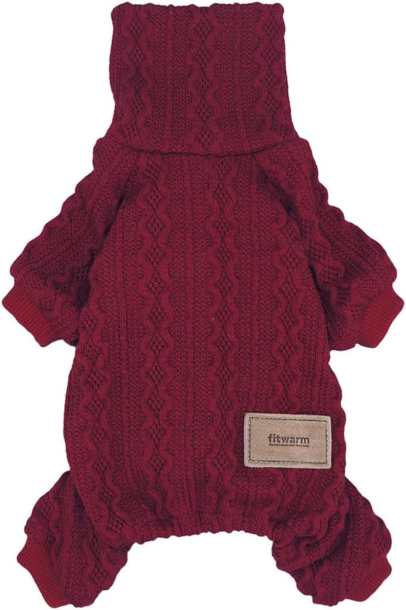 Fitwarm Thermal Knitted Dog Pajamas Pet Clothes Doggie Turtleneck PJS Lightweight Puppy Sweater Doggy Winter Coat Outfits Cat Jumpsuits Wine Burgundy Red X-Large Animals & Pet Supplies > Pet Supplies > Dog Supplies > Dog Apparel Fitwarm Wine Red L 