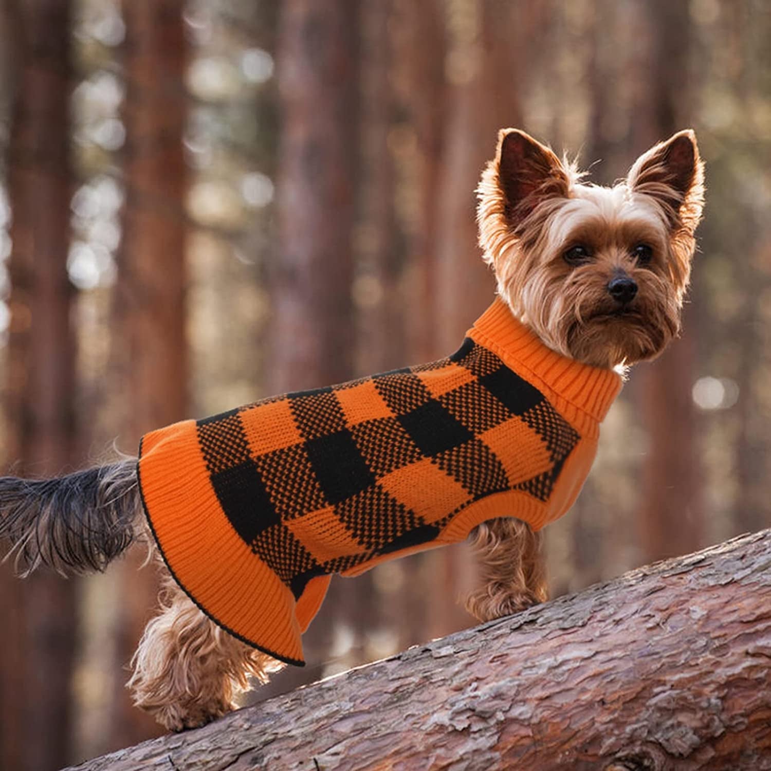 Dog Sweater Dress, Turtleneck Pullover Knitwear Warm Girl Dogs Coat for Fall Winter Cute Classic Plaid Pattern Princess Style Knit Clothes for Small Medium Female Dogs Puppy Leash Hole(Orange Blue) Animals & Pet Supplies > Pet Supplies > Dog Supplies > Dog Apparel LeLePet   