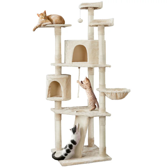 Smilemart Multilevel Cat Tree Condo Tower with 2 Condos, Basket & Scratching Posts, Beige, 79" Animals & Pet Supplies > Pet Supplies > Cat Supplies > Cat Furniture SmileMart Beige  