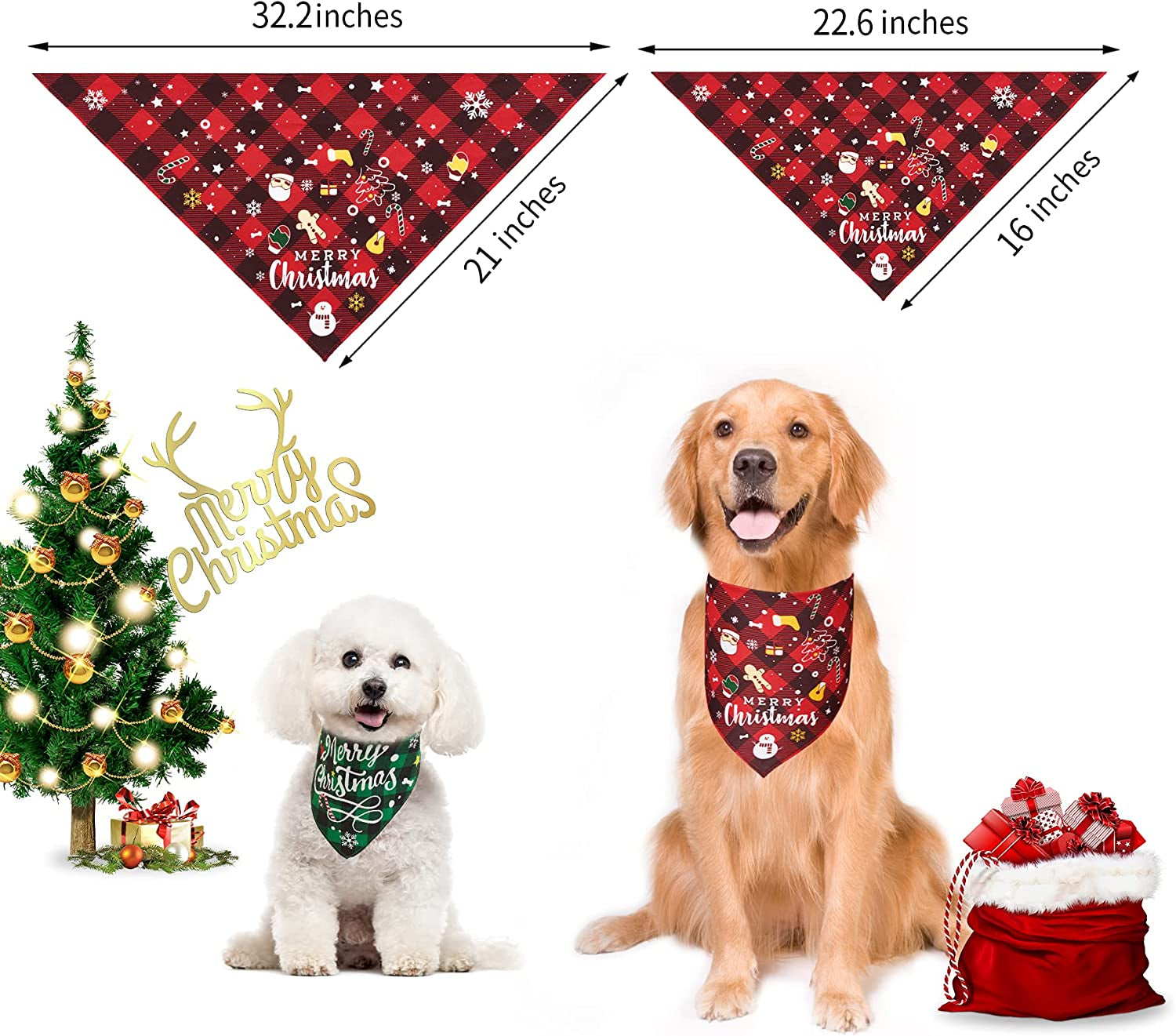 Yespet Christmas Dog Bandana Classic Plaid Pet Scarf Triangle Bibs Pet Costume Decoration Accessories Washable Pet Neckerchief for Large Dogs Animals & Pet Supplies > Pet Supplies > Dog Supplies > Dog Apparel Yespet   