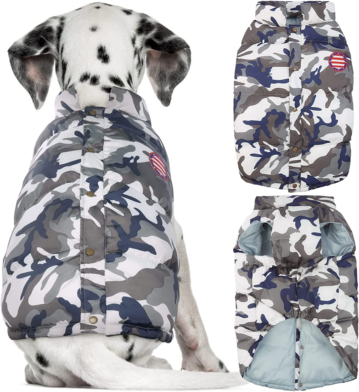 Kuoser Dog Winter Coat Padded Vest, Windproof Dogs Puffer Jacket, Warm Soft Puppy Cold Weather Clothes Doggie Insulated Outwear, Lightweight Pet Winter Outdoor Costume for Small Medium Dogs, XS-XL Animals & Pet Supplies > Pet Supplies > Dog Supplies > Dog Apparel Kuoser Camouflage Large (Chest Girth: 24.4") 