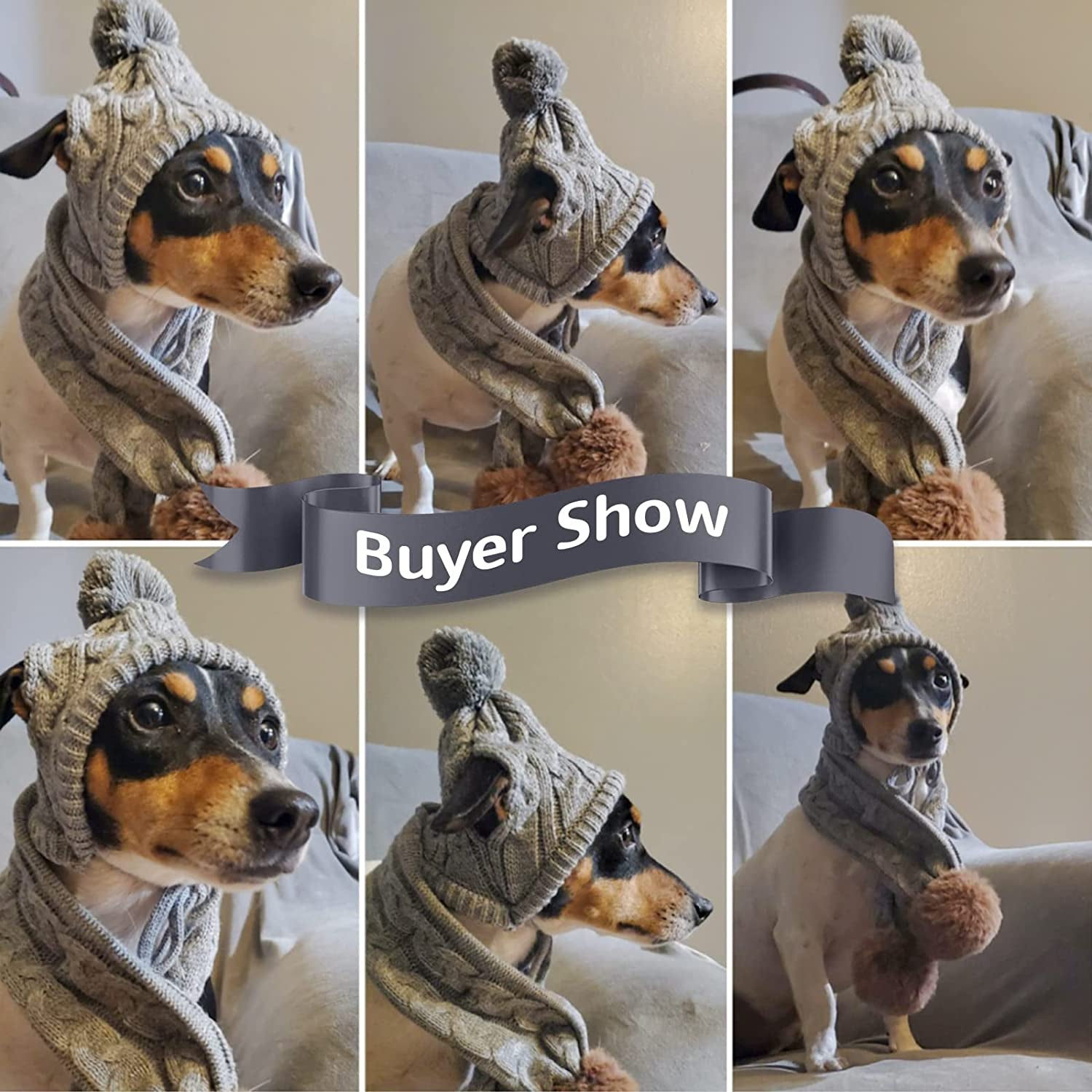 Kuoser Dog Hat & Scarf Set, Dog Knitted Hat Pet Christmas Winter Warm Caps Cute Accessories Neck Ear Warmer Hood Warm Scarf Party Decoration for Pet Cat and Dog Fit for Small Medium Large Dogs Grey Animals & Pet Supplies > Pet Supplies > Dog Supplies > Dog Apparel Kuoser   