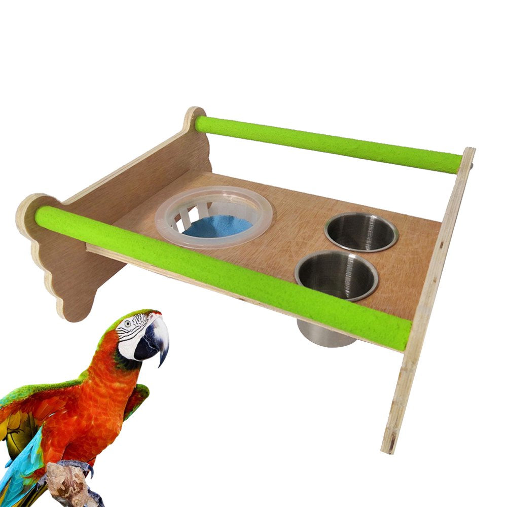 BYDOT Parrot Training Stand Bird Perch Playstand Cockatiel Playground Wood Gym Toys Feeding Cups Exercise and Play for Birds Animals & Pet Supplies > Pet Supplies > Bird Supplies > Bird Gyms & Playstands BYDOT   