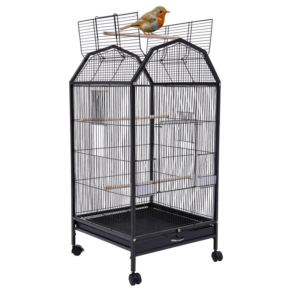 Miumaeov Black Iron Parakeet Bird Cage with Stand Metal Panorama Pet Bird Flight Cages with Wheels Feeding Cups and Standing Poles Animals & Pet Supplies > Pet Supplies > Bird Supplies > Bird Cages & Stands Miumaeov   