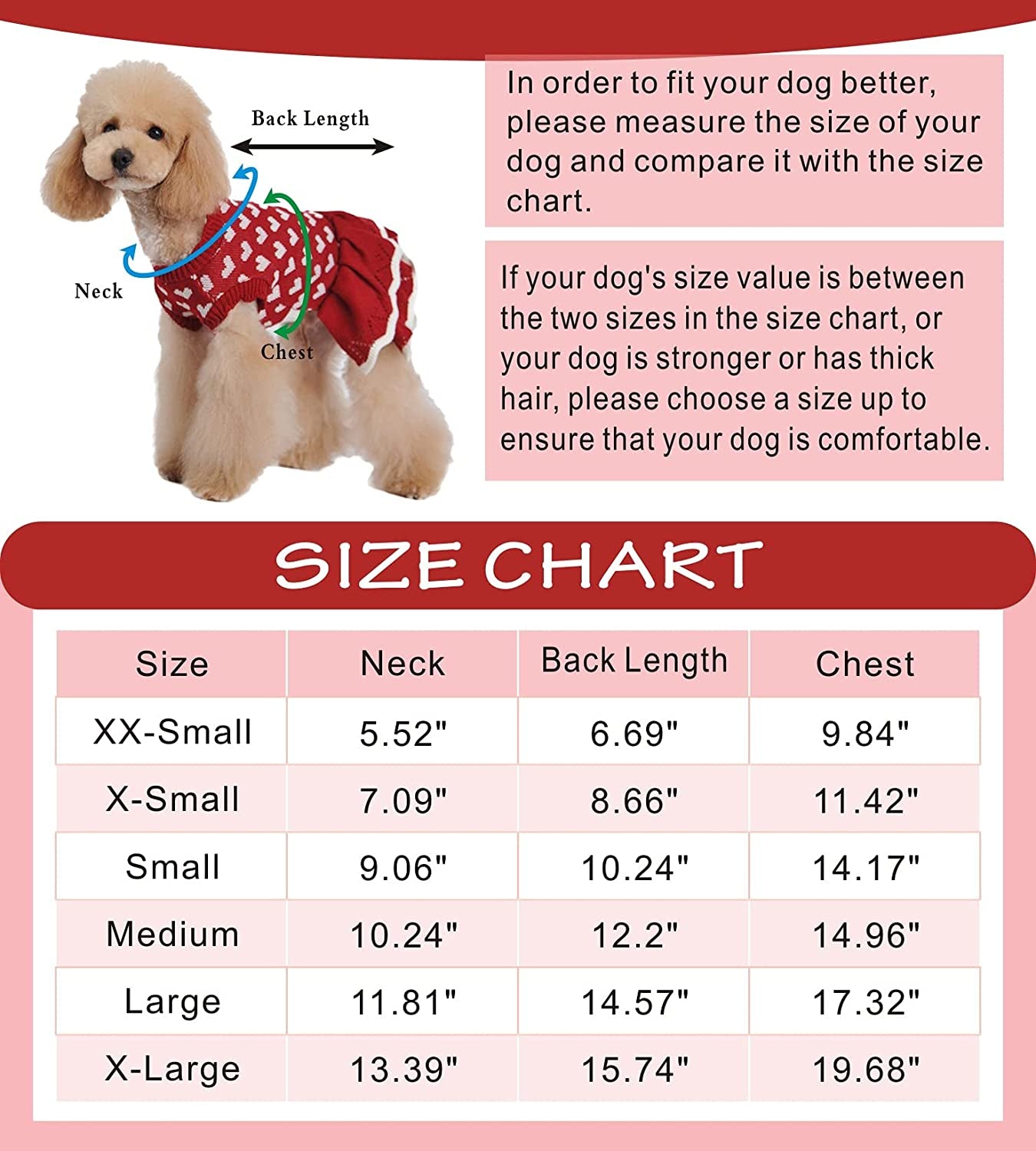 CHBORLESS Dog Sweater Puppy Dress: Warm Pet Small Dogs Clothes Winter Dog Heart Sweater Doggy Sweatshirt Doggie Coat Cat Clothing Kitten Dresses (Red, X-Small) Animals & Pet Supplies > Pet Supplies > Dog Supplies > Dog Apparel CHBORLESS   