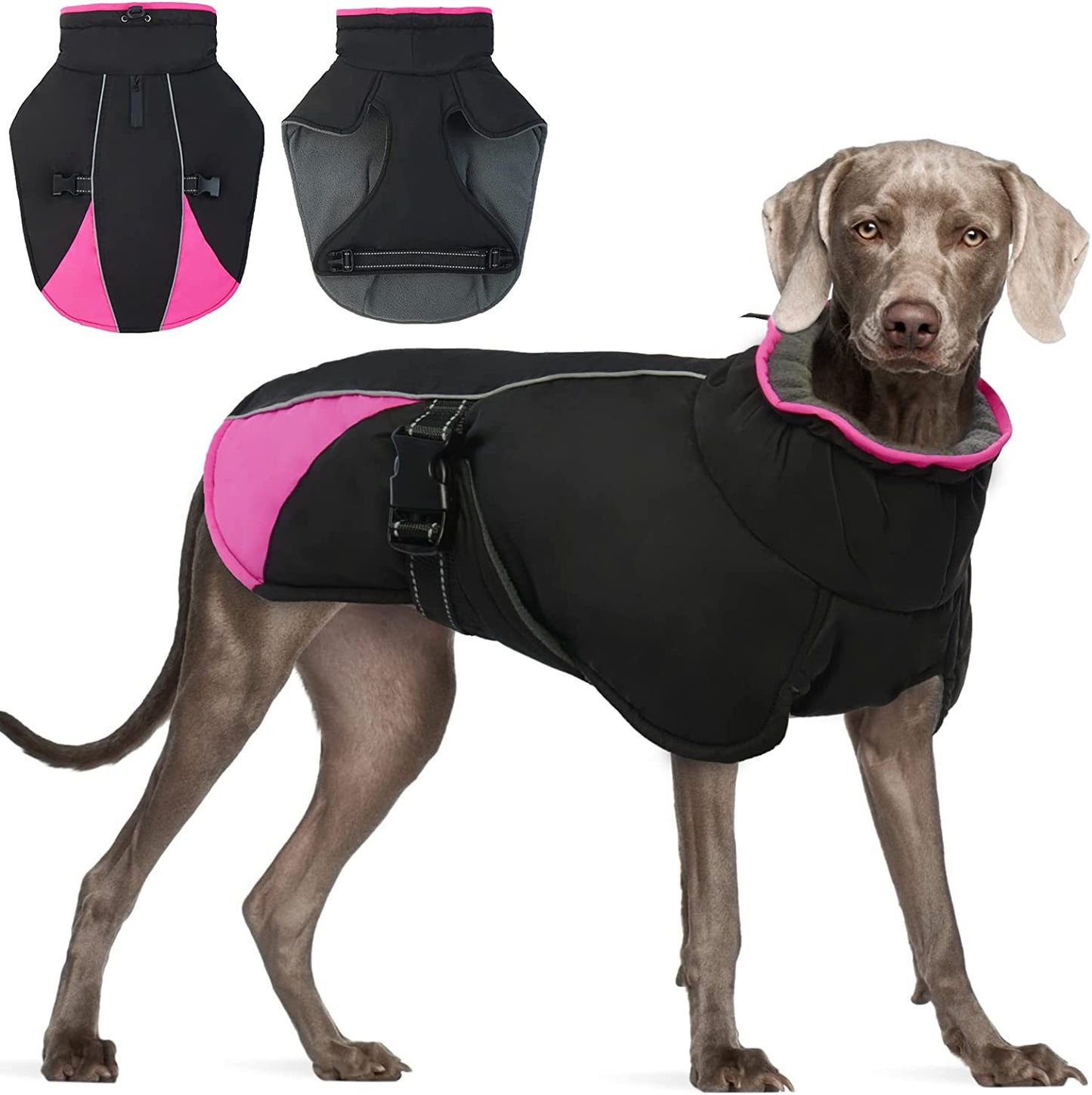 BRKURLEG Dog Jacket Winter Coat,Turtleneck Reflective Dog Cold Weather Coat with Fleece Lining,Waterproof Warm Padded Doggy Waistcoat,Adjustable Neck Chest Girth Dog Windbreaker Vest for All Breeds Animals & Pet Supplies > Pet Supplies > Dog Supplies > Dog Apparel BRKURLEG Black Small 