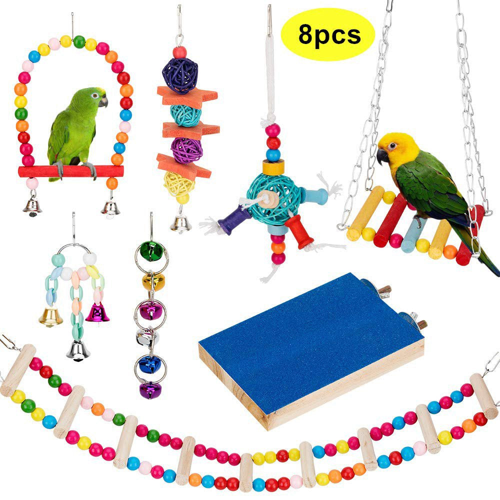 Tycncty 8Pcs Bird Parrot Toys Bird Swing Hanging Toy Bird Cage Toys Hammock Swing Ladder Perch Chewing Toys for Parrots Animals & Pet Supplies > Pet Supplies > Bird Supplies > Bird Ladders & Perches Tycncty   