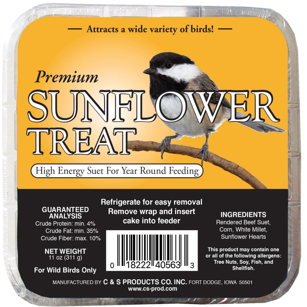 C&S Sunflower Treat Suet, for Year round Feeding, 11 Oz Cake, Wild Bird Food Animals & Pet Supplies > Pet Supplies > Bird Supplies > Bird Food Central Garden and Pet   