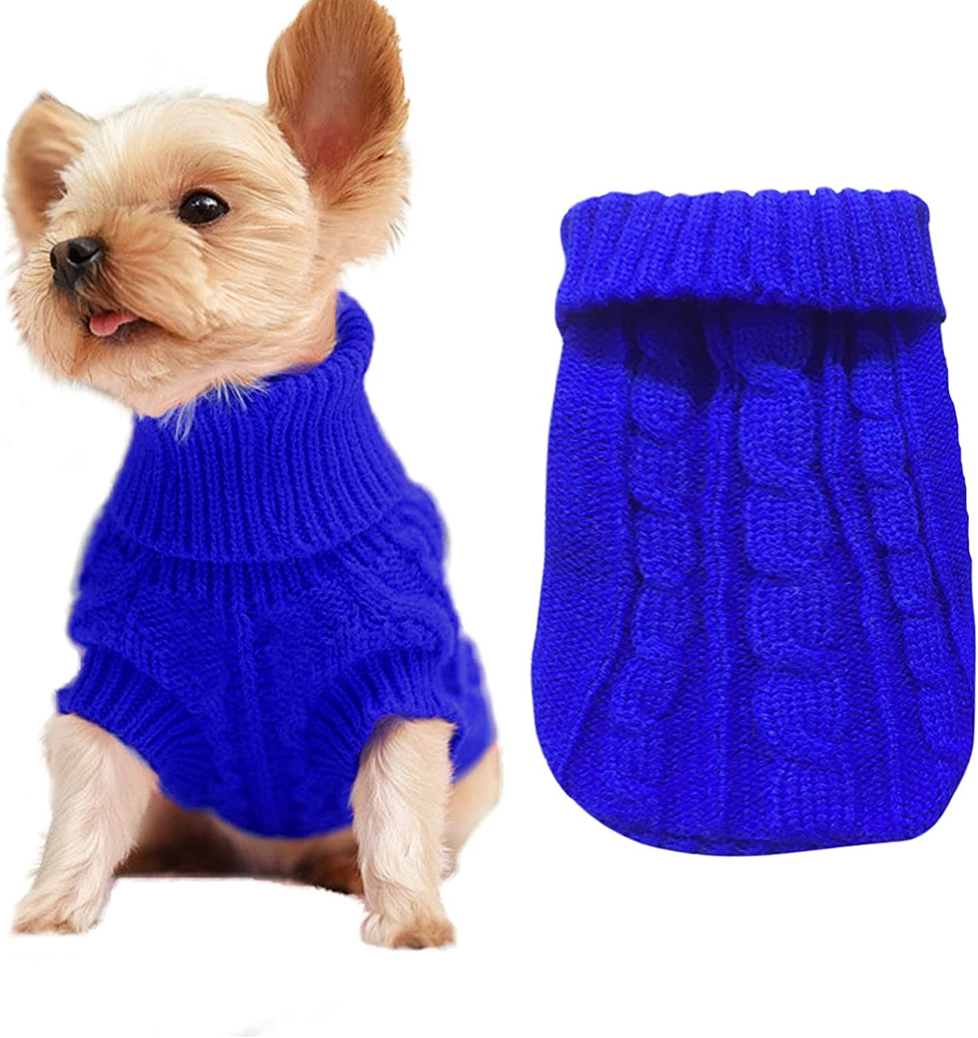 Dog Sweaters for Small Dogs, Pet Sweaters Classic Knitwear Winter Girl Boys Dog Clothes Chihuahua Coat Warm Puppy Costume Clothing Cute Doggie Sweater Apparel for Yorkie Christmas Animals & Pet Supplies > Pet Supplies > Dog Supplies > Dog Apparel SVVOOD Blue XXL (8-15lb) Chest 17in, Back 13in 