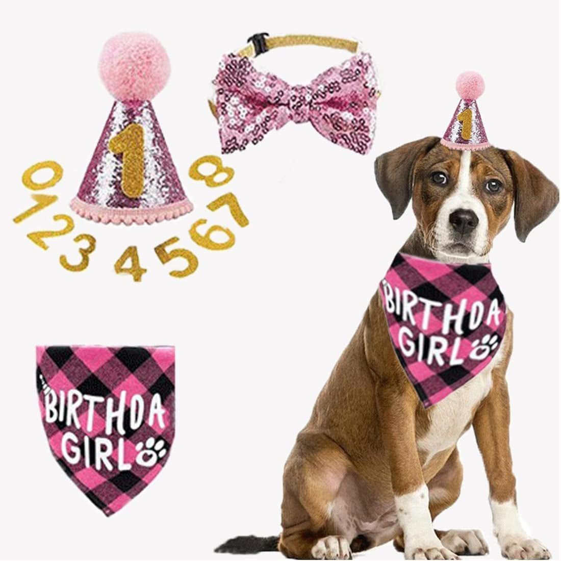 JCZW Dog Birthday Party Supplies, Dog Birthday Bandana Scarf and Dog Birthday Hat with Number. Animals & Pet Supplies > Pet Supplies > Dog Supplies > Dog Apparel JCZW   