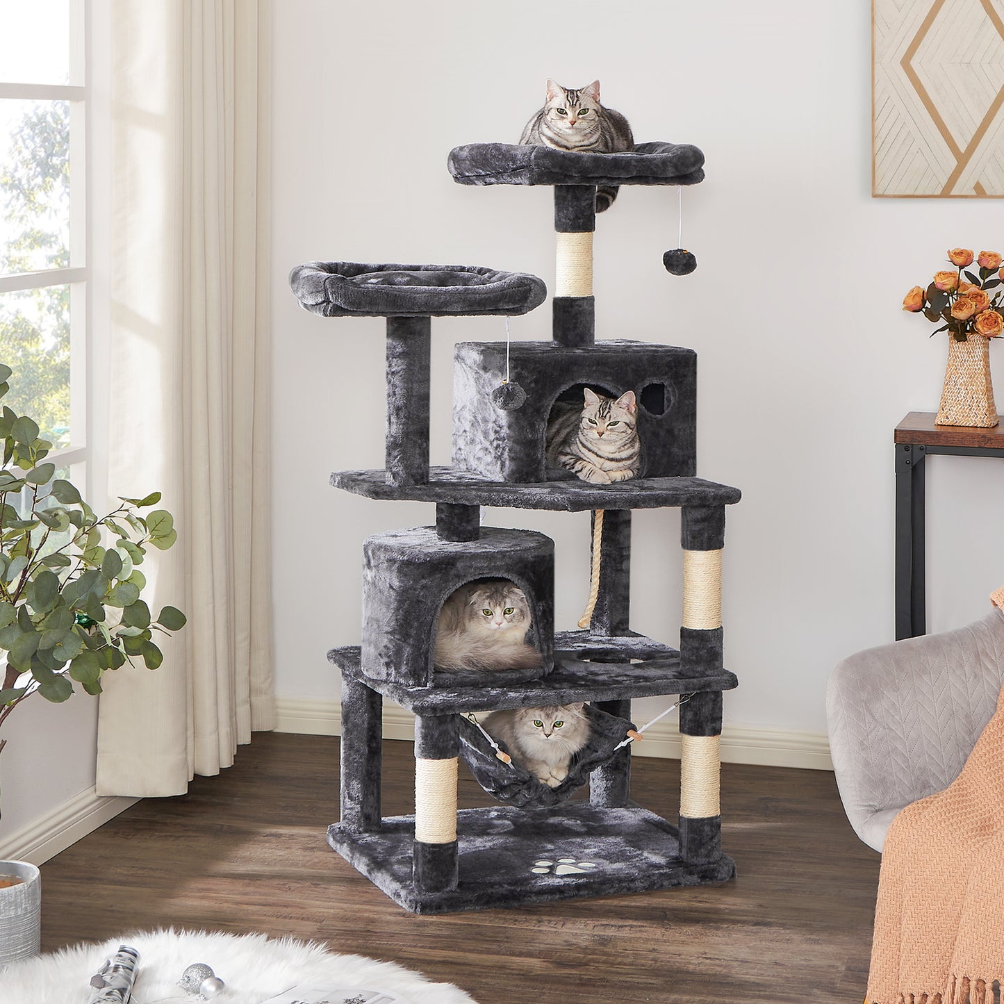 BEWISHOME Cat Tree Condo Furniture Kitten Activity Tower Pet Kitty Play House with Scratching Posts Perches Hammock MMJ01 Animals & Pet Supplies > Pet Supplies > Cat Supplies > Cat Furniture BEWISHOME   