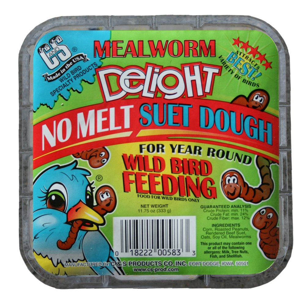 C&S Mealworm Delight No Melt Suet Dough, 11.75 Oz Cake, Wild Bird Suet