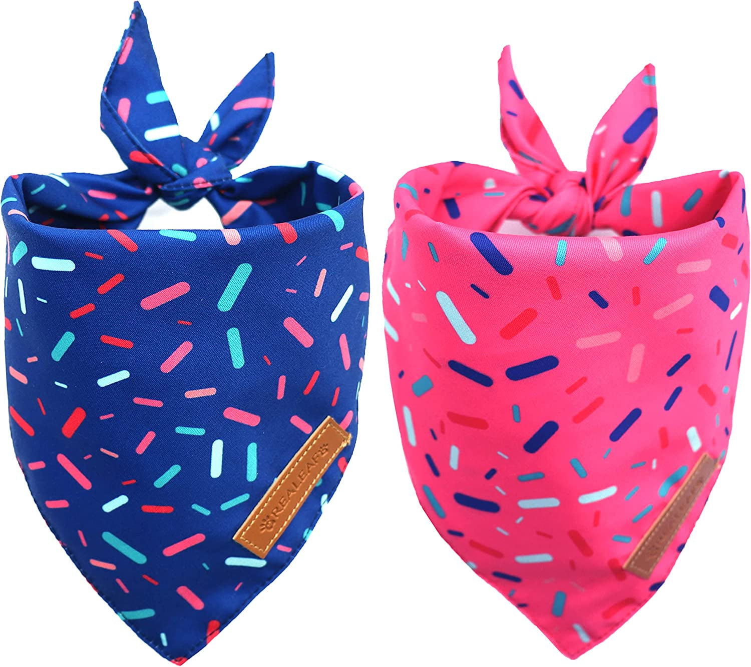 Realeaf Dog Birthday Bandanas 2 Pack, Dog Birthday Party Supplies, Blue and Pink Bandana, Triangle Reversible Pet Scarf for Boy and Girl, Premium Durable Fabric, Multiple Sizes Offered (Large) Animals & Pet Supplies > Pet Supplies > Dog Supplies > Dog Apparel Realeaf Birthday Large 