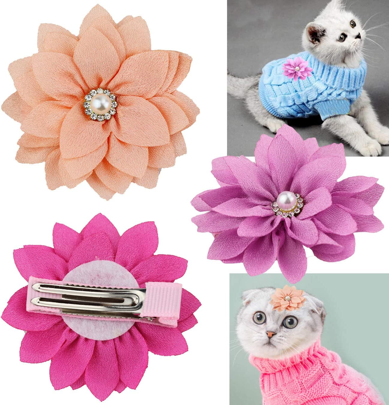 Cat Dog Sweater for Cats and Small Dogs, Warm Soft Cat Dog Turtleneck Braid Plait Knitwear with Fabric Flower Clip Decor (S, Pink) Animals & Pet Supplies > Pet Supplies > Dog Supplies > Dog Apparel Aillion   