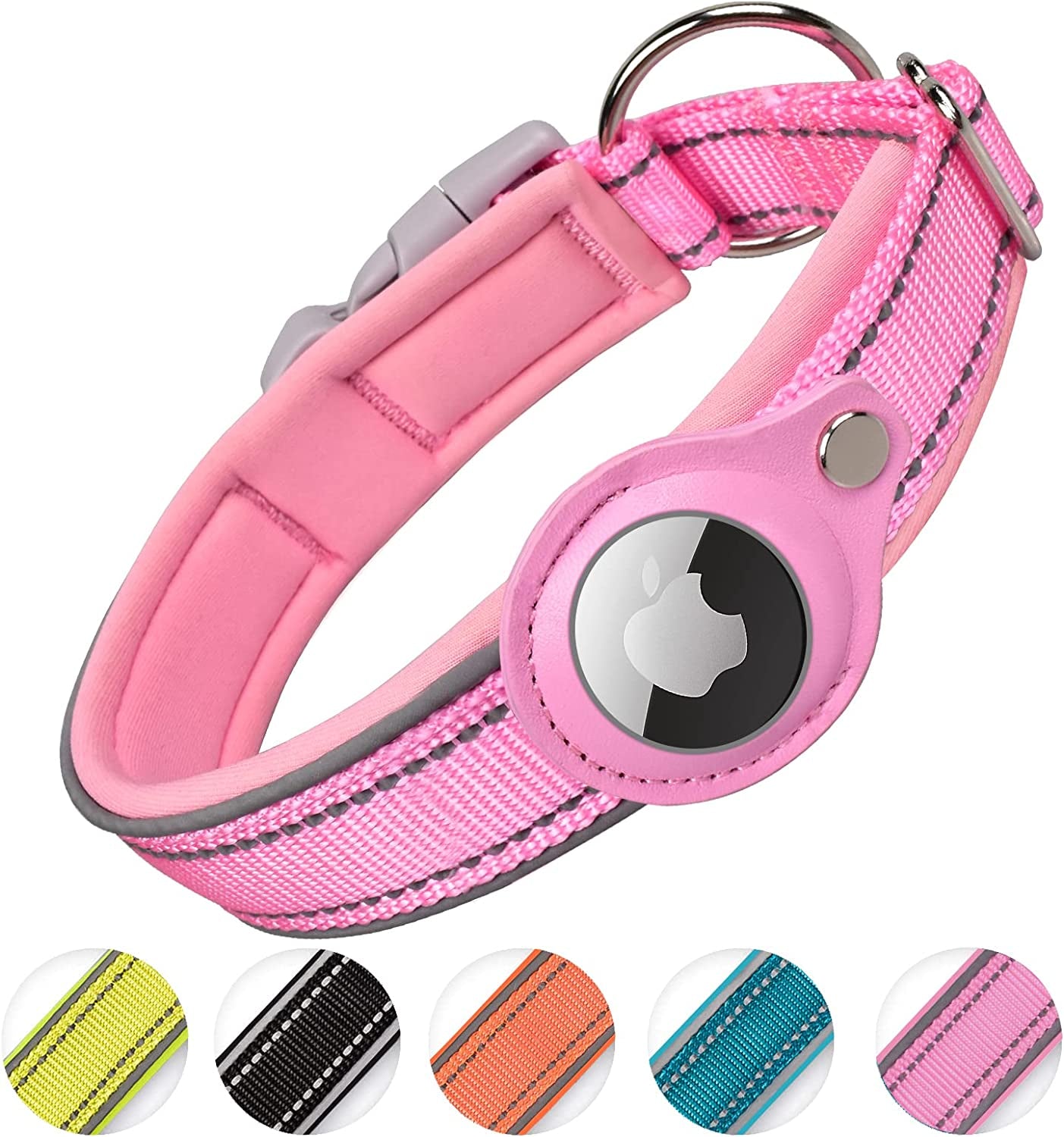 IVIENX Airtag Dog Collar, [Black - Size S] Reflective Apple Airtag Dog Collar, Thick Air Tag Dog Collar, Integrated Airtag Dog Collar Holder for Small Medium Large Dogs Electronics > GPS Accessories > GPS Cases ivienx Pink L (Neck 17-20") 