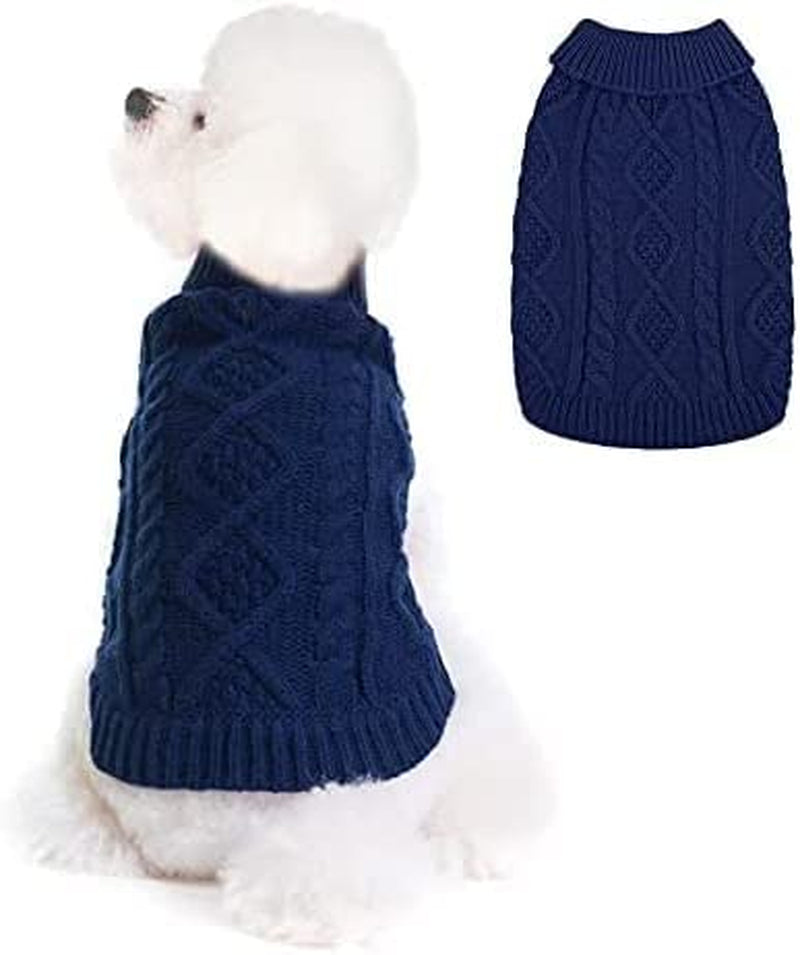 Dog Sweater - Classic Turtleneck Knitted Cable Knit Dog Jumper Coat, Warm Pet Winter Clothes Outfits for Pet Dogs Cats Puppy Kitty in Cold Season (Yellow, Medium) Animals & Pet Supplies > Pet Supplies > Dog Supplies > Dog Apparel Bwealth Dark blue Small 