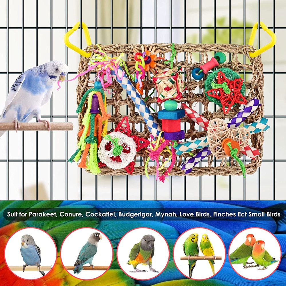 JSSH Bird Toys Seagrass Bird Foraging Toys Wall Edible Seagrass Woven Climbing Hammock Mat with Colorful Chewing Toys Pet Molar Pastime Parrot Toy Animals & Pet Supplies > Pet Supplies > Bird Supplies > Bird Toys JSSH   