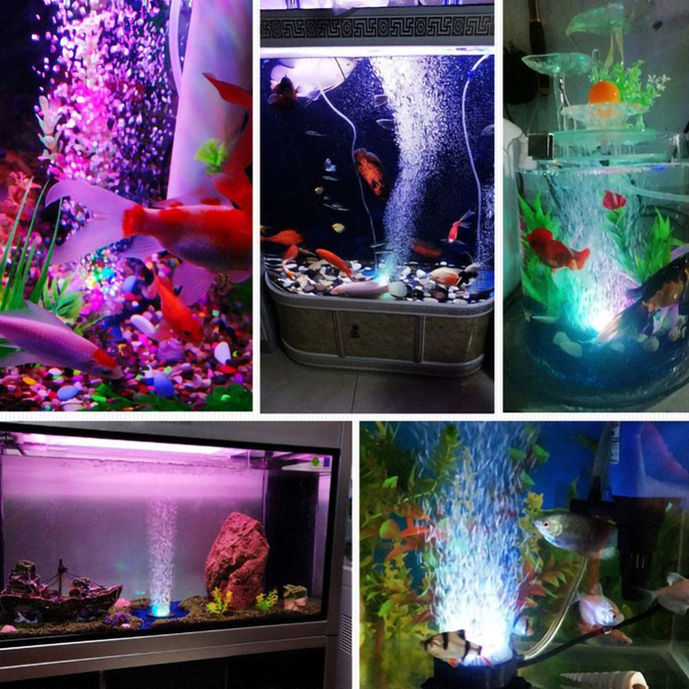 HEVIRGO Fish Tank Underwater Oxygen Colorful Bubble Lamp, Waterproof RGB round Light Aquarium Decor Lamp