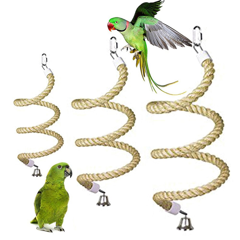 SPRING PARK Pet Bird Spiral Cotton Rope Perches with Bell Chewing Cage Hanging Swing Toy Birdcage Accessories Animals & Pet Supplies > Pet Supplies > Bird Supplies > Bird Cage Accessories SPRING PARK 1.5M Random Color 