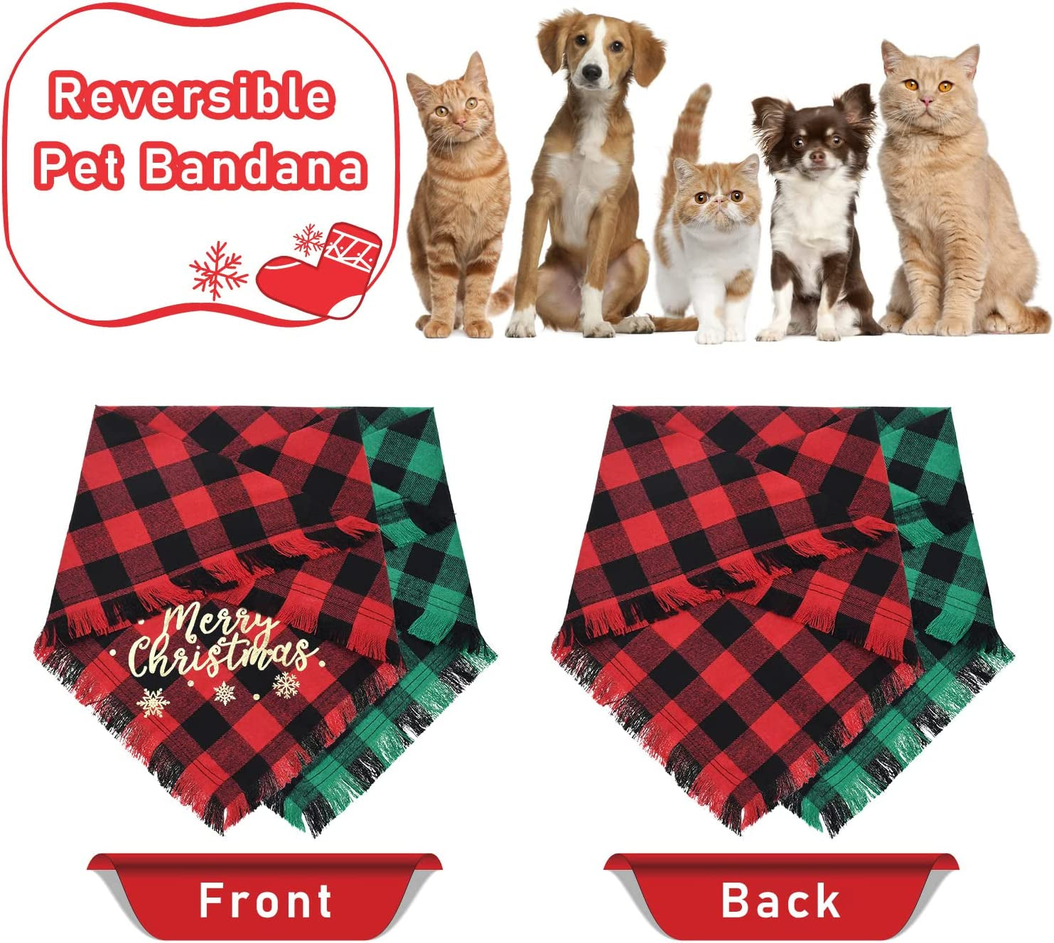 Malier 2 Pack Dog Bandana, Christmas Classic Buffalo Plaid Dog Bandana, Pets Scarf Triangle Bibs Kerchief Dandana Costume Accessories for Small Medium Large Dogs Cats Pets (Green + Red, Large)