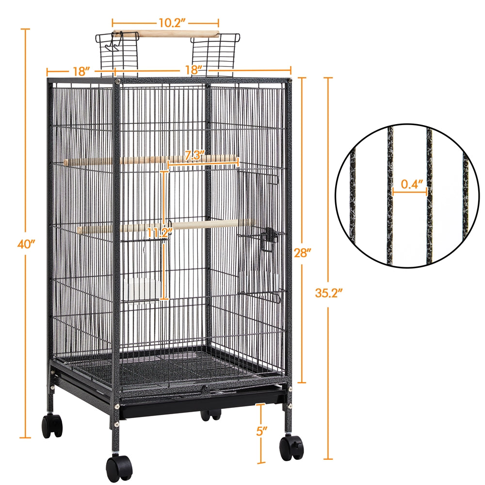 Topeakmart 40" H Wrought Iron Birdcage Open-Top Parrot Cage with Rolling Stand Black Animals & Pet Supplies > Pet Supplies > Bird Supplies > Bird Cages & Stands Topeakmart   