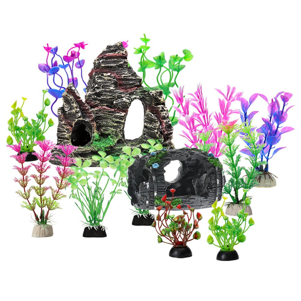 Greenjoy Fish Tank Accessories Aquarium Decorations Rock Plants - 13 Packs Fish Tank Decor Set, Rocks, Plastic Plants Material, Resin Broken Barrel, Fish Cave and Hideout Ornaments Small Animals & Pet Supplies > Pet Supplies > Fish Supplies > Aquarium Decor GreenJoy Pet Supplies   