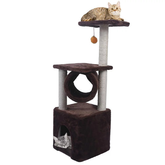 Samyohome 36" Cat Tree Play House Tower with Toy Ball Condo Furniture Scratch Post Basket -For Kittens, Brown