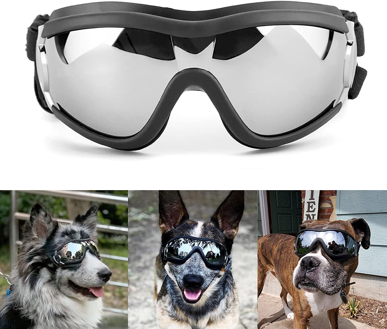 PETLESO Dog Goggles - Large Dog Eye Protection Goggles Windproof Sunglasses for Medium Large Dog, Clear Animals & Pet Supplies > Pet Supplies > Dog Supplies > Dog Apparel PETLESO Black  