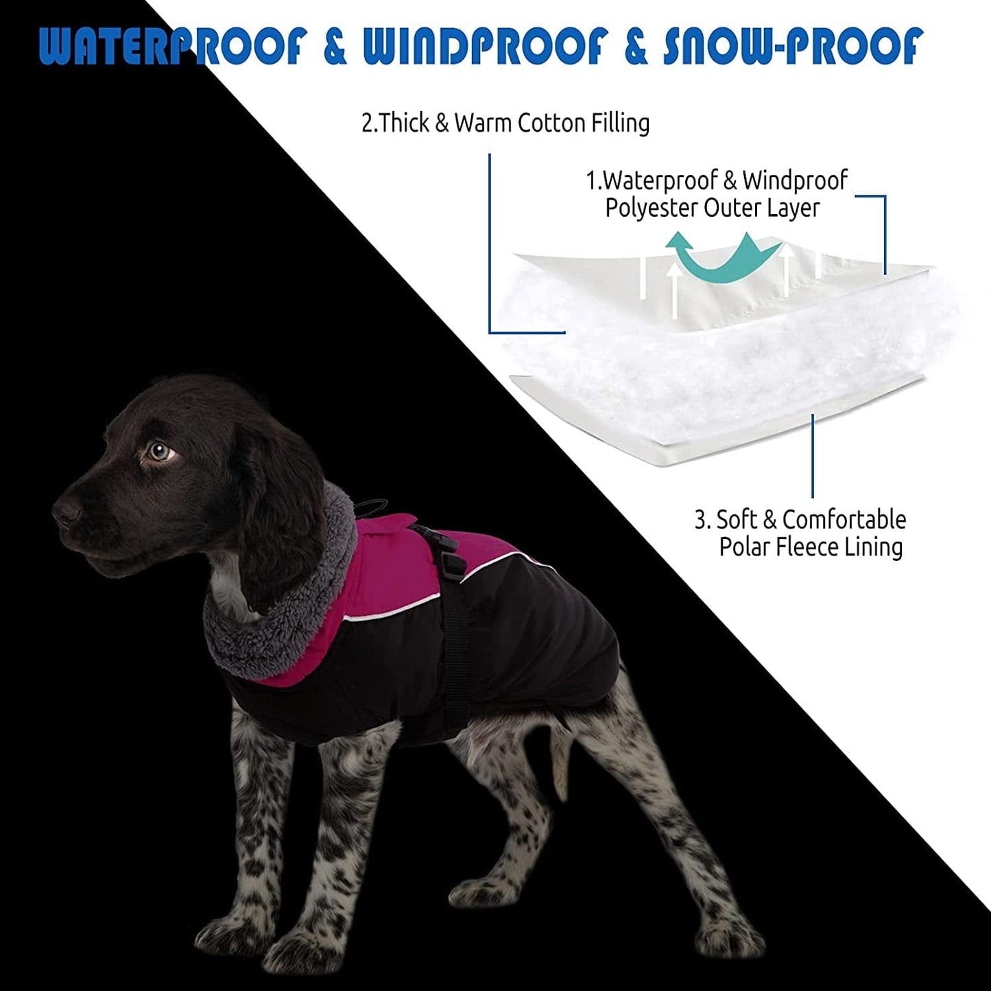 Dasior Dog Winter Coat, Warm Fleece Pet Jacket, Windproof Cold Weather Reflective Clothes Fuchsia XXL Animals & Pet Supplies > Pet Supplies > Dog Supplies > Dog Apparel Dasior   