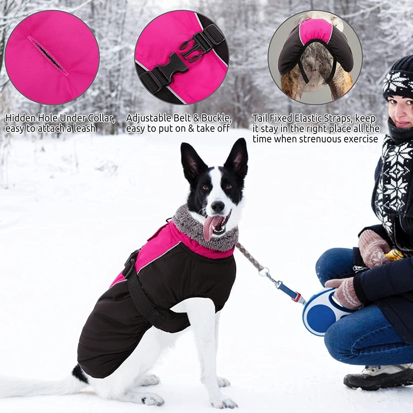 Dasior Dog Winter Coat, Warm Fleece Pet Jacket, Windproof Cold Weather Reflective Clothes Fuchsia XXL Animals & Pet Supplies > Pet Supplies > Dog Supplies > Dog Apparel Dasior   