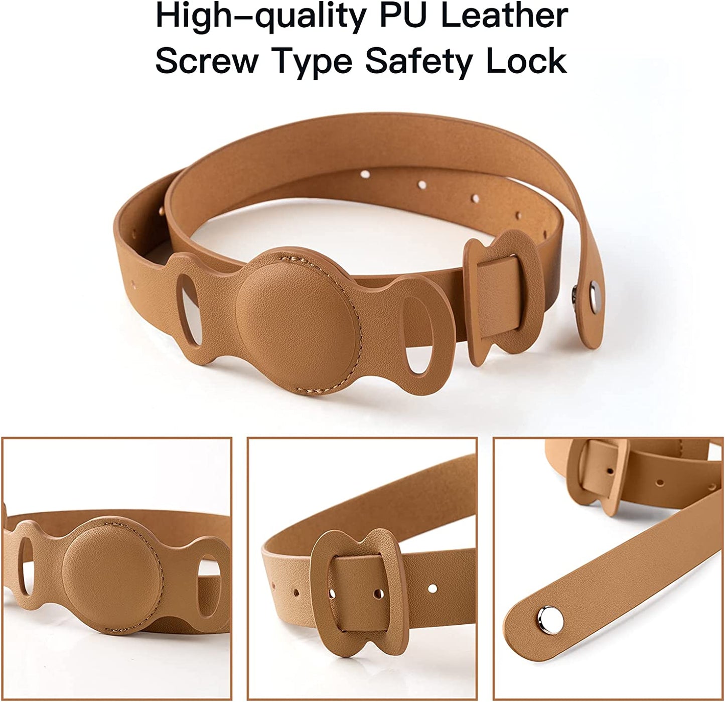 Leather Pet Collar Integrated with Apple Airtag Tracker Case Holder for Dog/Cat Personalized Accessories,Rugged Aesthetic Comfortable Strap with Anti-Lost Waterproof Protective Cover (Brown, S/400Mm)