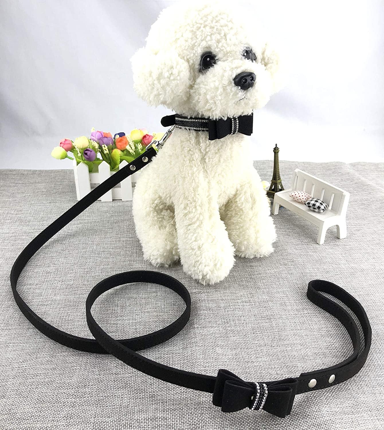 Newtensina Soft Bow Ties Dog Collar and Leash Set Cute Bow Ties Collar with Diamante for Dogs Cats - Black - XS Animals & Pet Supplies > Pet Supplies > Dog Supplies > Dog Apparel Newtensina   